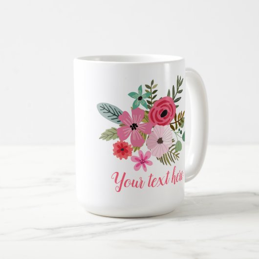 フローラパーソナライズされたマグフラワーブーケギフトアイディア コーヒーマグカップ (正面右)