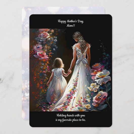 フローラパーソナライズされたママ娘イラストレーションカード (正面/裏面)