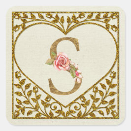 フローラパーソナライズされたモノグラムのシール スクエアシール