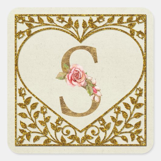 フローラパーソナライズされたモノグラムのシール スクエアシール (正面)