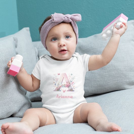 フローラパーソナライズされたモノグラムベビーボディスーツ ベビーボディスーツ