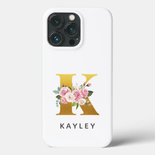 フローラパーソナライズされたモノグラム文字K名 iPhone 13 PROケース