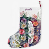 フローラパーソナライズされたモノグラム水彩花 スモールクリスマスストッキング (裏面)