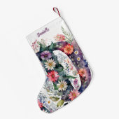 フローラパーソナライズされたモノグラム水彩花 スモールクリスマスストッキング (裏面 (吊り時))