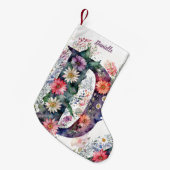 フローラパーソナライズされたモノグラム水彩花 スモールクリスマスストッキング (正面 (吊り時))