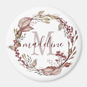 フローラパーソナライズされたモノグラム秋の赤い葉 マグネット (正面)