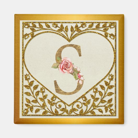 フローラパーソナライズされたモノグラム、AからZまで マグネット (正面)