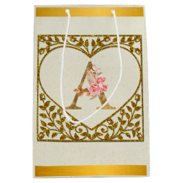 フローラパーソナライズされたモノグラム、AからZまで ミディアムペーパーバッグ