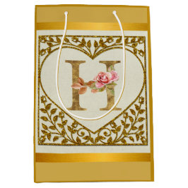 フローラパーソナライズされたモノグラム、AからZまで ミディアムペーパーバッグ