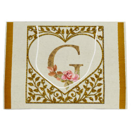 フローラパーソナライズされたモノグラム、AからZまで ラージペーパーバッグ