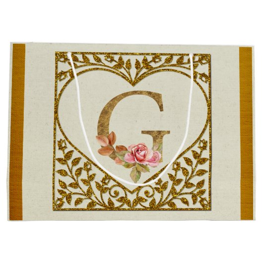 フローラパーソナライズされたモノグラム、AからZまで ラージペーパーバッグ (裏面)