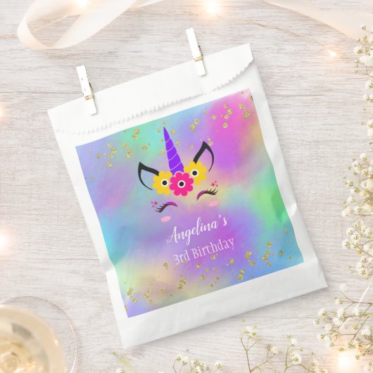 フローラパーソナライズされたユニコーン誕生日バッグ フェイバーバッグ (クリップ留めされた状態)