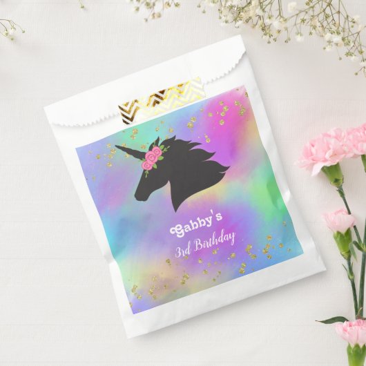 フローラパーソナライズされたユニコーン誕生日 フェイバーバッグ (封をした状態)