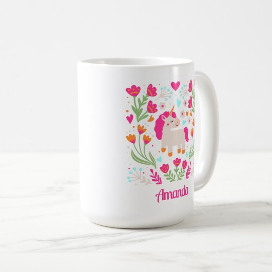 フローラパーソナライズされたユニコーン コーヒーマグカップ (正面右)