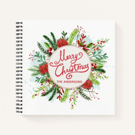 フローラパーソナライズされたリースクリスマスゲストブック ノートブック (正面)