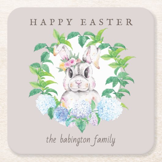 フローラパーソナライズされたリース スクエアペーパーコースター (正面)