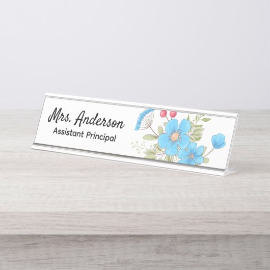 フローラパーソナライズされた先生校長女性ボス デスクネームプレート (正面)