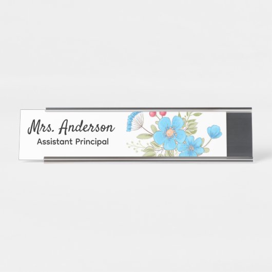 フローラパーソナライズされた先生校長女性ボス デスクネームプレート (正面)