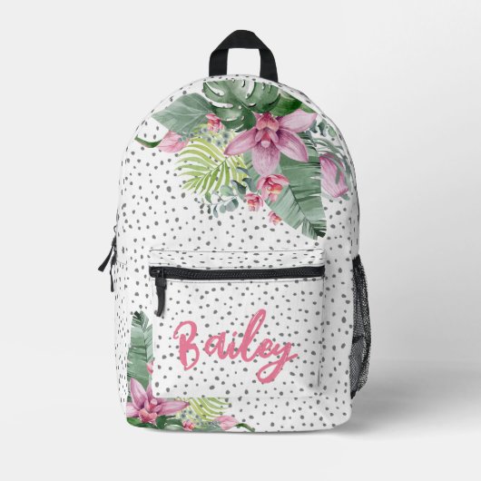 フローラパーソナライズされた名ガールズ プリントバックパック (正面)