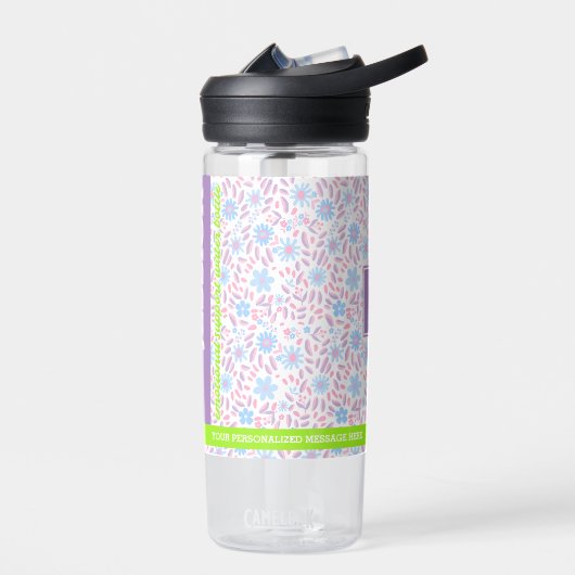 フローラパーソナライズされた名&モノグラム ウォーターボトル (左面)