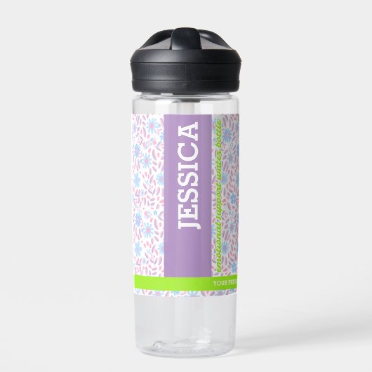 フローラパーソナライズされた名&モノグラム ウォーターボトル (正面)