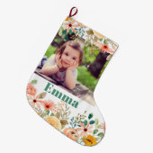 フローラパーソナライズされた娘孫写真 ラージクリスマスストッキング (正面 (吊り時))