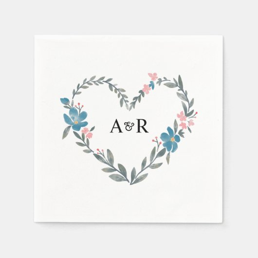 フローラパーソナライズされた植物性の心臓の形結婚状 スタンダードカクテルナプキン (正面)