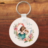 フローラパーソナライズされた母娘息子 キーホルダー (正面)