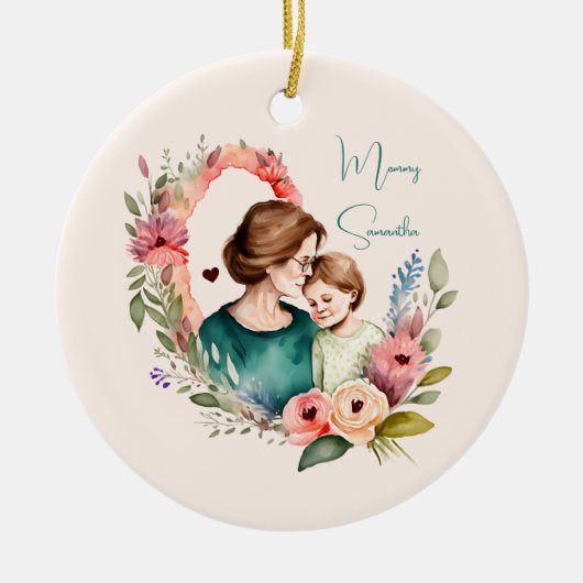 フローラパーソナライズされた母娘息子 セラミックオーナメント (正面)