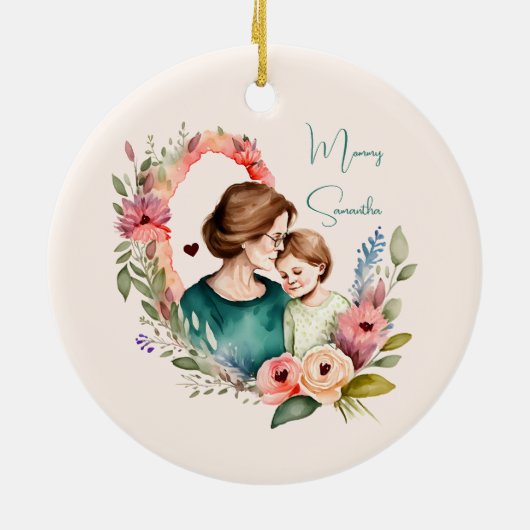 フローラパーソナライズされた母娘息子 セラミックオーナメント (裏面)