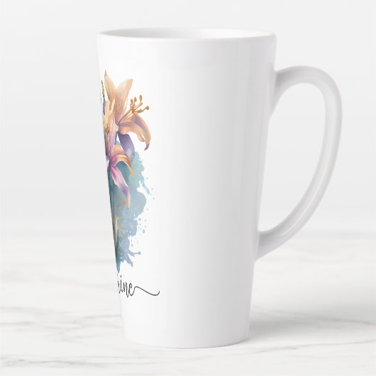 フローラパーソナライズされた水彩ユリ カフェラテマグ (右)
