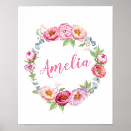 フローラパーソナライズされた牡丹の名前のポスタープリント ポスター