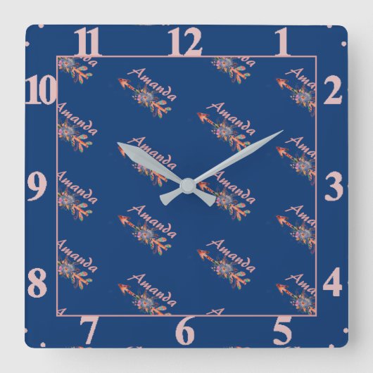 フローラパーソナライズされた矢印 スクエア壁時計 (正面)