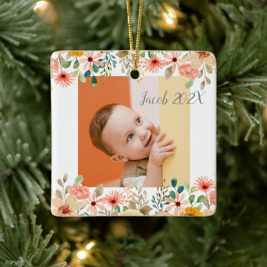 フローラパーソナライズされた祖父母の孫写真 セラミックオーナメント (ツリー)