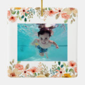 フローラパーソナライズされた祖父母の孫写真 セラミックオーナメント (裏面)