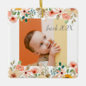 フローラパーソナライズされた祖父母の孫写真 セラミックオーナメント (正面)