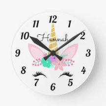 フローラパーソナライズされた笑顔のユニコーンラウンドクロック