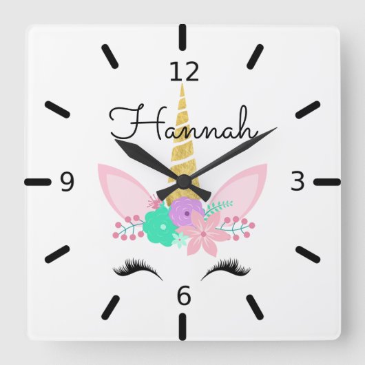 フローラパーソナライズされた笑顔 スクエア壁時計 (正面)