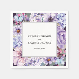 フローラパーソナライズされた紫の水の色結婚の スタンダードカクテルナプキン