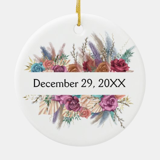 フローラパーソナライズされた結婚トレンディーブライダルパーティ セラミックオーナメント (裏面)
