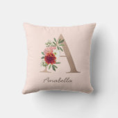 フローラパーソナライズされた花束モノグラム文字A クッション (裏面)
