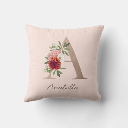 フローラパーソナライズされた花束モノグラム文字A クッション (裏面)