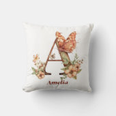 フローラパーソナライズされた蝶の文字Aモノグラム クッション (正面)