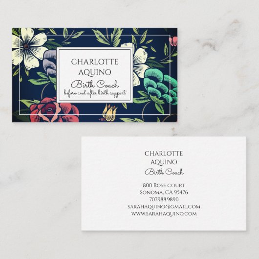 フローラパーソナライズされた誕生コーチドゥラ 名刺 (正面/裏面)