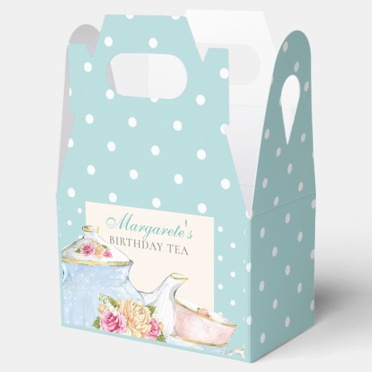 フローラパーソナライズされた誕生日ティー水玉模様 フェイバーボックス (オープン)
