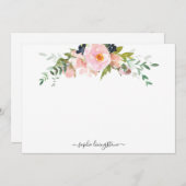 フローラパーソナライズされた赤面ピンク牡丹と緑 ノートカード (正面/裏面)