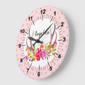 フローラパーソナライズされた鹿〔雄ジカの〕枝角 ラージ壁時計 (傾斜)