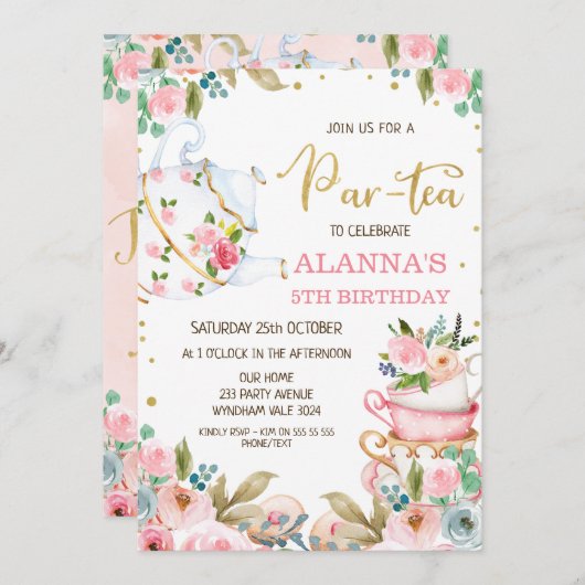 フローラパーティーパーティー誕生日招待状 招待状 (正面/裏面)
