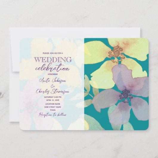 フローラパープルとターコイズ結婚ズ 招待状 (正面)
