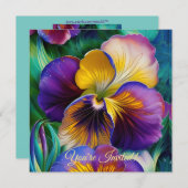 フローラパープルと金ゴールドのパンシーの招待 (正面/裏面)